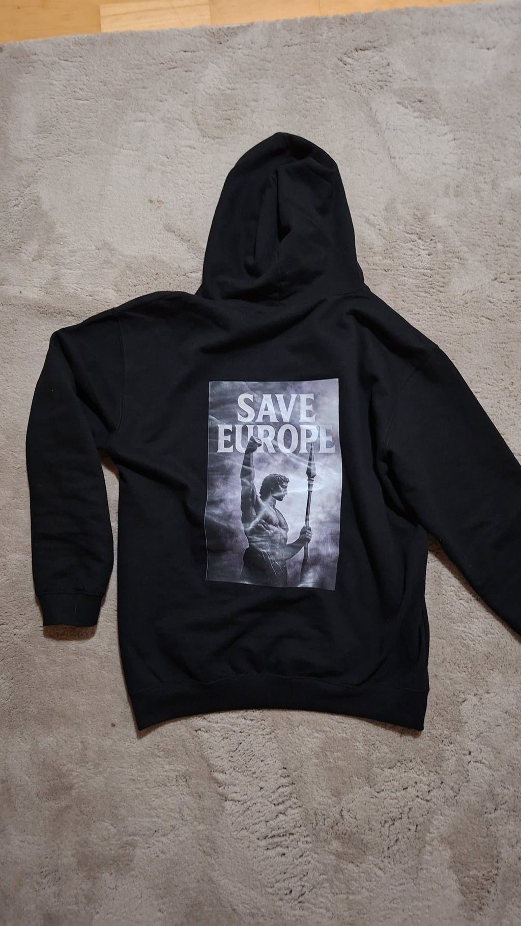 Save Europe Hoodie flach liegend, Rückseite